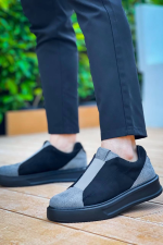 Kb-007  Kuback Siyah Gri Siyah Yüksek Taban Tek Bant Bağcıksız Günlük Erkek (Numara: 43) - Görsel 3