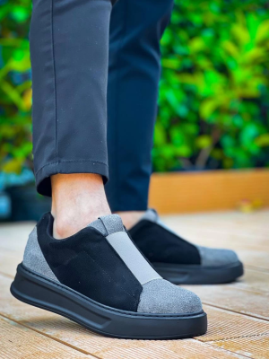 Kb-007  Kuback Siyah Gri Siyah Yüksek Taban Tek Bant Bağcıksız Günlük Erkek (Numara: 40)