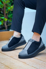 Kb-007  Kuback Siyah Gri Siyah Yüksek Taban Tek Bant Bağcıksız Günlük Erkek (Numara: 40) - Görsel 2