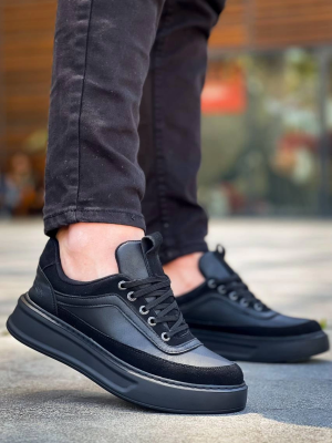 Kb-006 Kuback Siyah Cilt Siyah Yüksek Taban Bağcıklı Günlük Erkek Ayakkabı (Numara: 40)