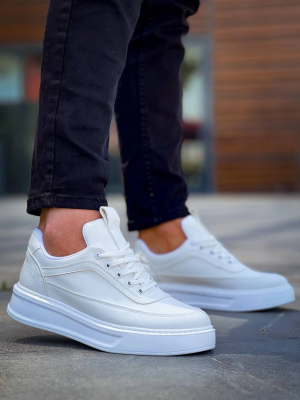 Kb-006 Kuback Beyaz Cilt Yüksek Taban Bağcıklı Günlük Erkek Ayakkabı (Numara: 40)