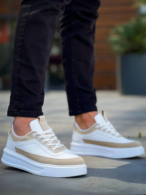 Kb-006 Kuback Beyaz Cilt Bej Süet Yüksek Taban Bağcıklı Günlük Erkek Ayakkabı (Numara: 41)