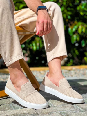 Kb-114 Kuback Bej Triko Yüksek Taban Bağcıksız Günlük Erkek Ayakkabı (Numara: 44)