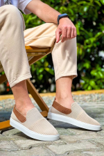 Kb-114  Kuback Bej Taba Triko Yüksek Taban Bağcıksız Günlük Erkek Ayakkabı (Numara: 44)