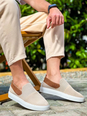 Kb-114  Kuback Bej Taba Triko Yüksek Taban Bağcıksız Günlük Erkek Ayakkabı (Numara: 44)