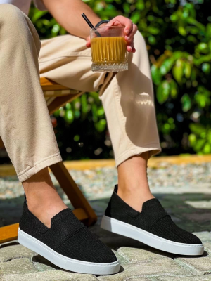 Kb-114  Kuback Siyah Triko Yüksek Taban Bağcıksız Günlük Erkek Ayakkabı (Numara: 44)