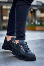 Kb-X4 Kuback Siyah Cilt Siyah Yüksek Taban Bağcıklı Günlük Erkek Ayakkabı (Numara: 44)