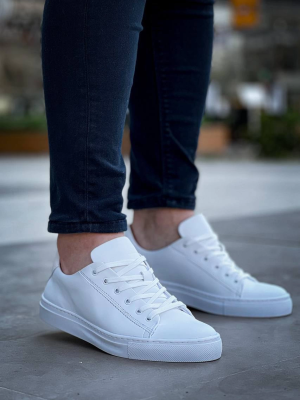 Kb-122  Kuback Beyaz Cilt Yüksek Taban Bağcıklı Günlük Erkek Ayakkabı (Numara: 42)