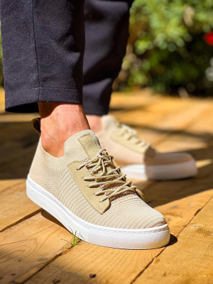 Kb-110 Kuback Bej Triko Yüksek Taban Bağcıklı Günlük Erkek Ayakkabı (Numara: 40)