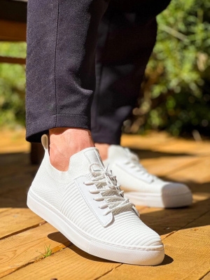 Kb-110  Kuback Beyaz Triko Yüksek Taban Bağcıklı Günlük Erkek Ayakkabı (Numara: 41)