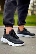 Kb-707  Kuback Siyah Cilt Yüksek Taban Bağcıklı Günlük Erkek Ayakkabı (Numara: 42)