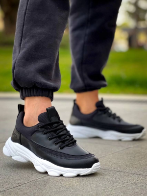 Kb-707  Kuback Siyah Cilt Yüksek Taban Bağcıklı Günlük Erkek Ayakkabı (Numara: 42)