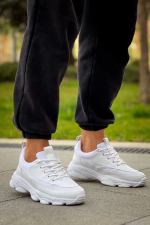 Kb-707  Kuback  Beyaz Cilt Yüksek Taban Bağcıklı Günlük Erkek Ayakkabı (Numara: 42)