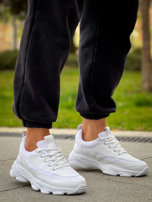 Kb-707  Kuback  Beyaz Cilt Yüksek Taban Bağcıklı Günlük Erkek Ayakkabı (Numara: 42)