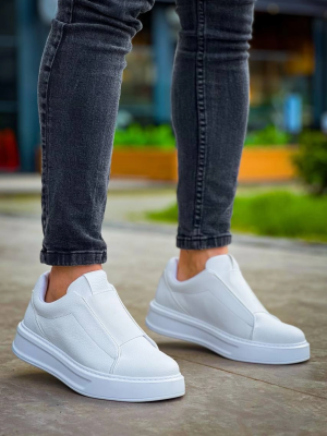 Kb-007  Kuback  Beyaz Yüksek Taban Tek Bant Bağcıksız Günlük Erkek Ayakkabı (Numara: 42)