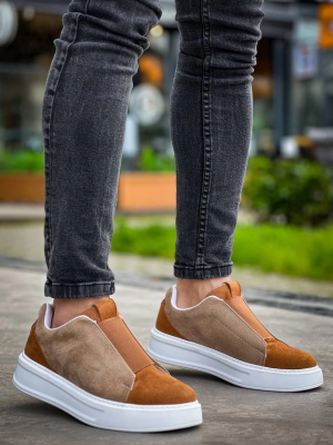 Kb-007  Kuback  Vizon Taba Yüksek Taban Tek Bant Bağcıksız Günlük Erkek Ayakkabı (Numara: 43)