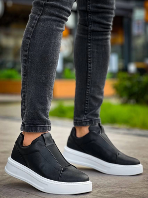 Kb-007 Kuback Siyah Beyaz Yüksek Taban Tek Bant Bağcıksız Günlük Erkek Ayakkabı (Numara: 44)