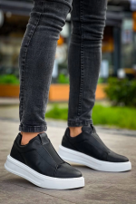 Kb-007 Kuback Siyah Beyaz Yüksek Taban Tek Bant Bağcıksız Günlük Erkek Ayakkabı (Numara: 40)