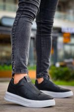 Kb-007 Kuback Siyah Beyaz Yüksek Taban Tek Bant Bağcıksız Günlük Erkek Ayakkabı (Numara: 40) - Görsel 3