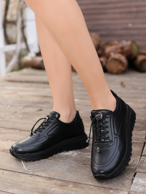 Romy Siyah Cilt  Bağcıklı Spor Ayakkabı (Numara: 36)