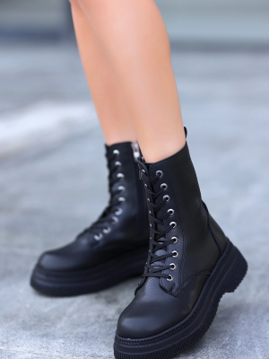 Roxan Siyah Cilt Bağcıklı Bot (Numara: 36)