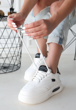 Chris Beyaz Cilt Siyah Detaylı Bağcıklı Spor Ayakkabı (Numara: 40)