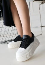 Emwa Siyah Cilt Bağcıklı Spor Ayakkabı (Numara: 38)