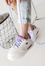 Chris Beyaz Cilt Lila Detaylı Bağcıklı Spor Ayakkabı (Numara: 37)