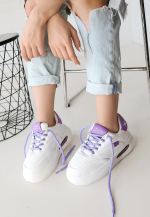 Chris Beyaz Cilt Lila Detaylı Bağcıklı Spor Ayakkabı (Numara: 37) - Görsel 3