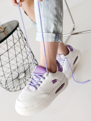 Chris Beyaz Cilt Lila Detaylı Bağcıklı Spor Ayakkabı (Numara: 39)