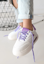 Chris Beyaz Cilt Lila Detaylı Bağcıklı Spor Ayakkabı (Numara: 39) - Görsel 2