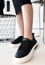 Chris Siyah Cilt Bağcıklı Spor Ayakkabı (Numara: 40)