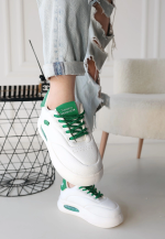 Chris Beyaz Cilt Yeşil Detaylı Bağcıklı Spor Ayakkabı (Numara: 36) - Görsel 3