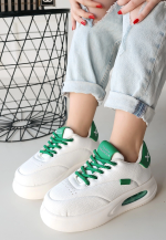 Chris Beyaz Cilt Yeşil Detaylı Bağcıklı Spor Ayakkabı (Numara: 37) - Görsel 2