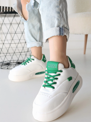 Chris Beyaz Cilt Yeşil Detaylı Bağcıklı Spor Ayakkabı (Numara: 40)