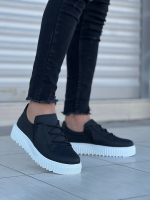 Kb-X502  Kuback Siyah Cilt Yüksek Beyaz Taban Bağcık Detaylı Lastikli Günlük Erkek Ayakkabı (Numara: 45) - Görsel 3