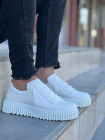 Kb-X502  Kuback Beyaz Cilt Yüksek Beyaz Taban Bağcık Detaylı Lastikli Günlük Erkek Ayakkabı (Numara: 44) - Görsel 2