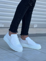 Kb-X502  Kuback Beyaz Cilt Yüksek Beyaz Taban Bağcık Detaylı Lastikli Günlük Erkek Ayakkabı (Numara: 41) - Görsel 4