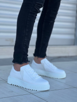 Kb-X502  Kuback Beyaz Cilt Yüksek Beyaz Taban Bağcık Detaylı Lastikli Günlük Erkek Ayakkabı (Numara: 40) - Görsel 3