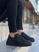 Kb-X502  Kuback Siyah Cilt Yüksek Siyah Taban Bağcık Detaylı Lastikli Günlük Erkek Ayakkabı (Numara: 42) - Görsel 3