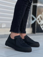 Kb-X502  Kuback Siyah Cilt Yüksek Siyah Taban Bağcık Detaylı Lastikli Günlük Erkek Ayakkabı (Numara: 40)