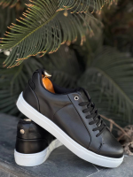 Kb-Bx1  Kuback Siyah Cilt Yüksek Beyaz Taban Günlük Erkek Ayakkabı (Numara: 41)