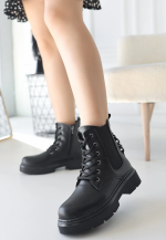 Harte Siyah Cilt Bağcıklı Bot (Numara: 36)