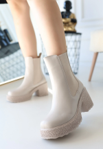 Paigo Bej Cilt Topuklu Bot (Numara: 39) - Görsel 2