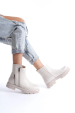 Menta Bej Cilt Fermuar Aksesuarlı Bot (Numara: 39) - Görsel 2