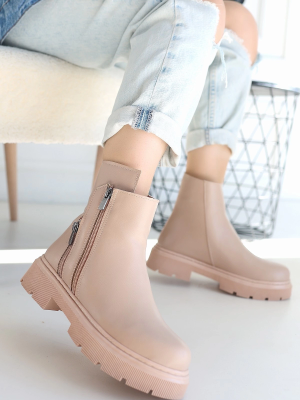 Menta Nude Cilt Fermuar Aksesuarlı Bot (Numara: 38)