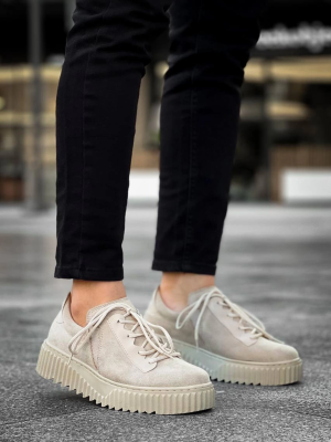 Kb-X502  Kuback Bej Süet Yüksek Bej Taban Bağcık Detaylı Lastikli Günlük Erkek Ayakkabı (Numara: 41)