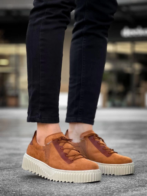 Kb-X502  Kuback Taba Süet Yüksek Bej Taban Bağcık Detaylı Lastikli Günlük Erkek Ayakkabı (Numara: 43)