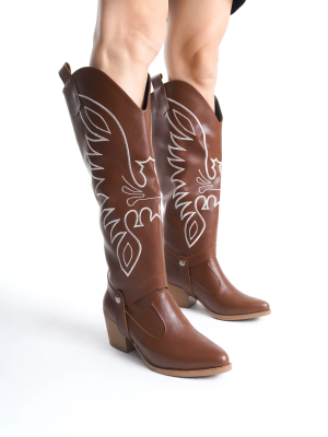 Jilla Taba Cilt Tak Çıkar Topuklu Bot Ve Çizme (Numara: 38)