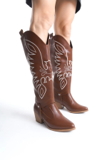 Jilla Taba Cilt Tak Çıkar Topuklu Bot Ve Çizme (Numara: 39)